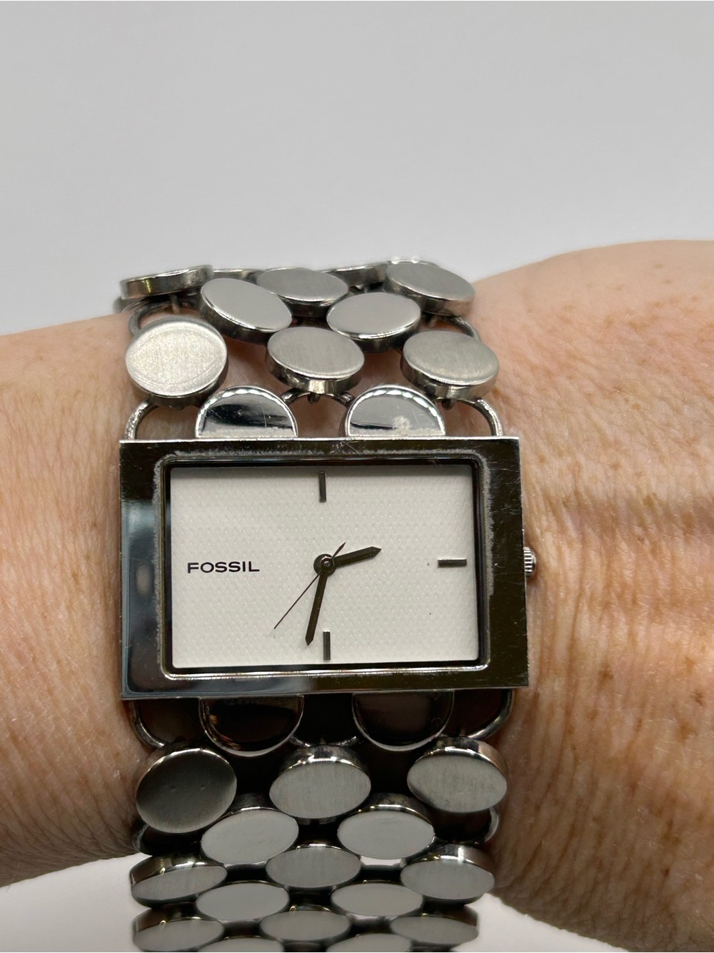 Fossil F2 ES-1492 Watch Womens Rectangle Link Bracelet Y2K RUNS
